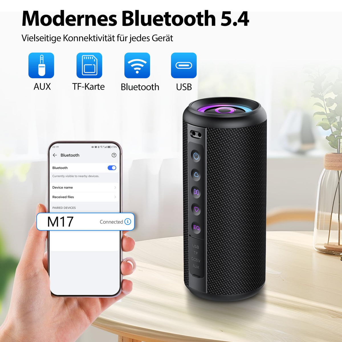 Black Portable Bluetooth Speaker with 20W Stereo Sound N35117