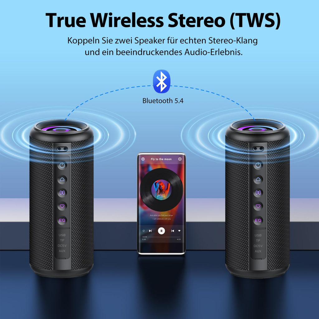 Black Portable Bluetooth Speaker with 20W Stereo Sound N35117