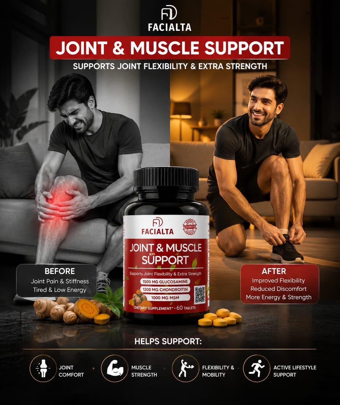 1500mg Glucosamine 1200mg Chondroitin 1000mg MSM 60 Tablets Joint Supplement E61457