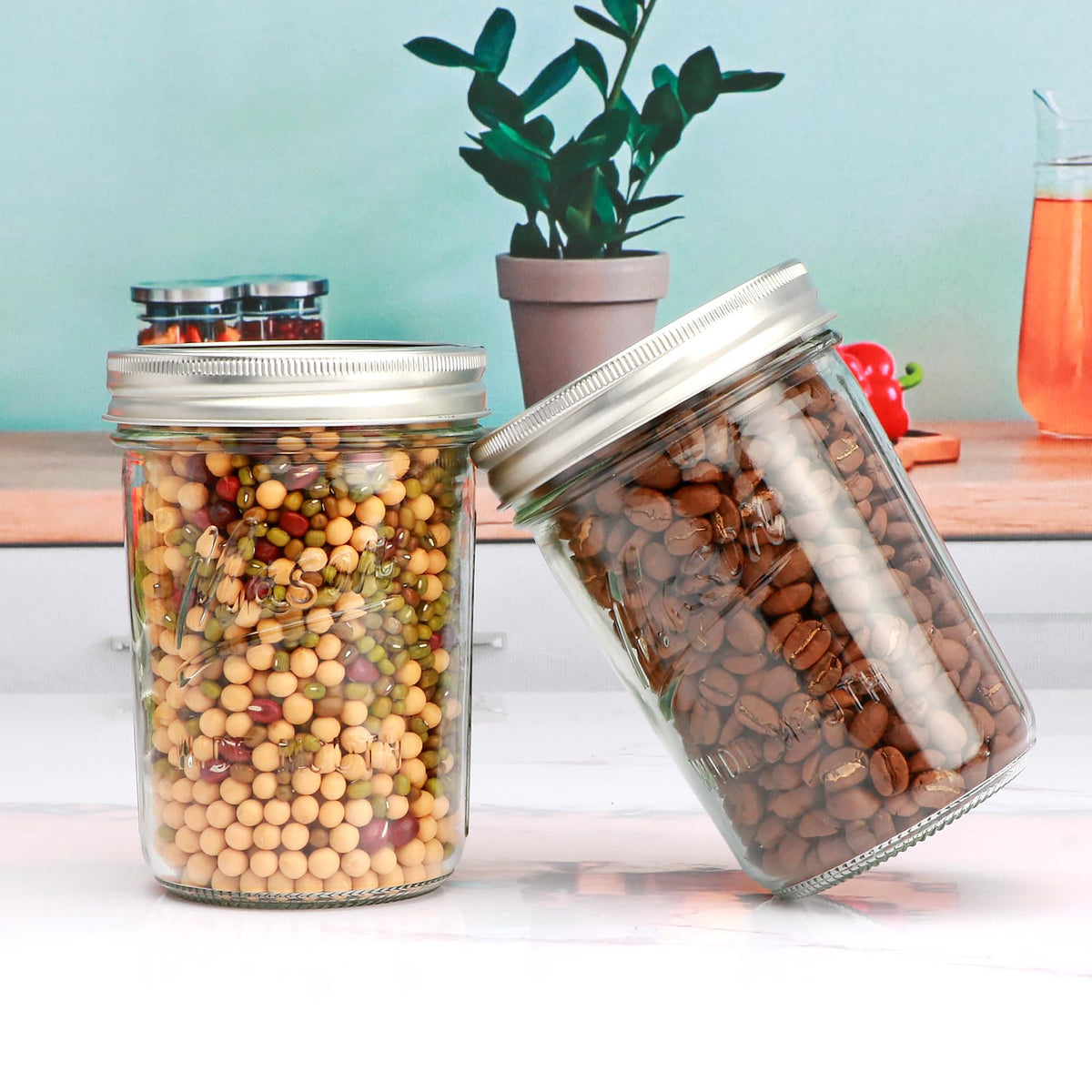 16 oz Glass Mason Jars with Lids 12pcs V8486