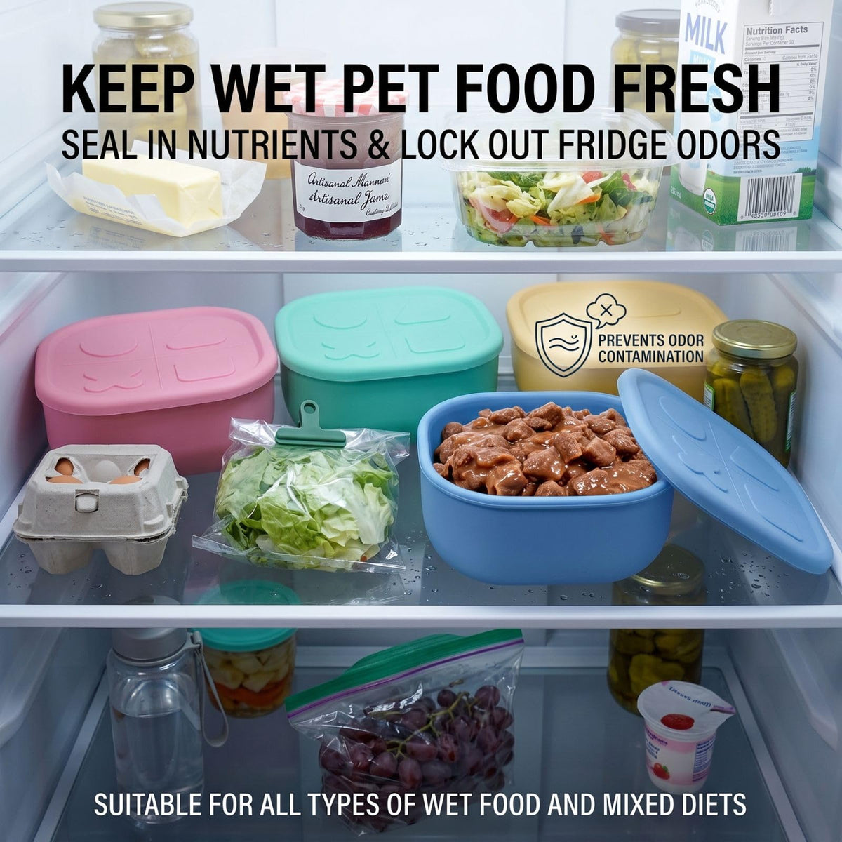 Airtight Pet Wet Food Storage Containers with Lids 4-Pack 12oz O25689