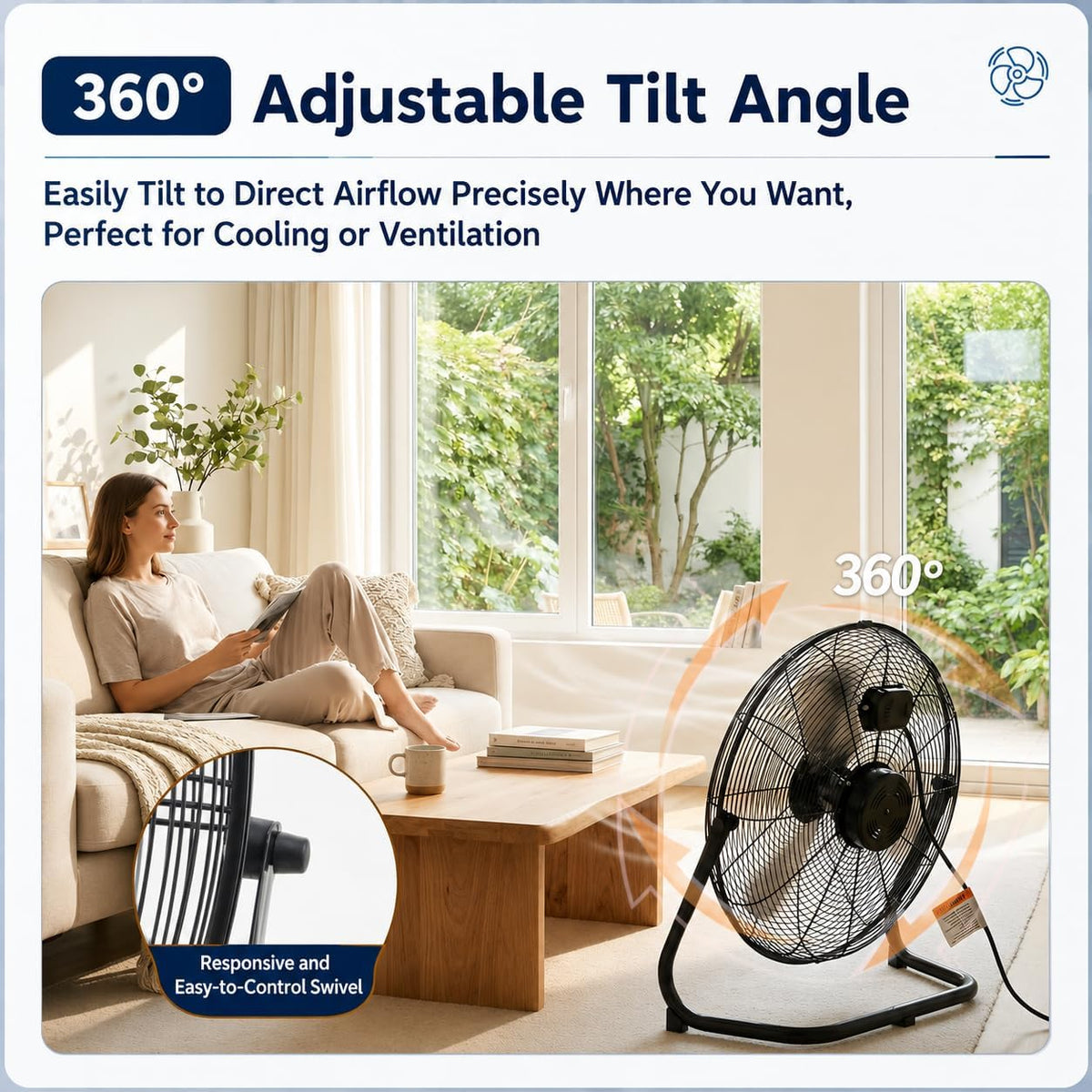20 Inch Industrial Floor Fan, 3 Speeds, 360° Tilt K54105