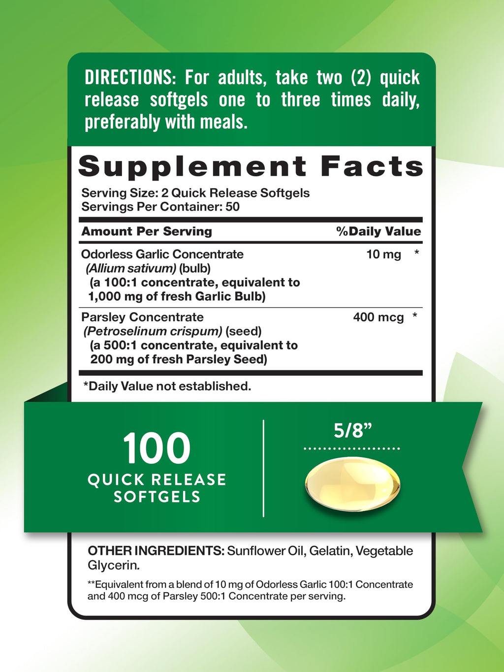 Odorless Garlic and Parsley 100 Softgels L8207