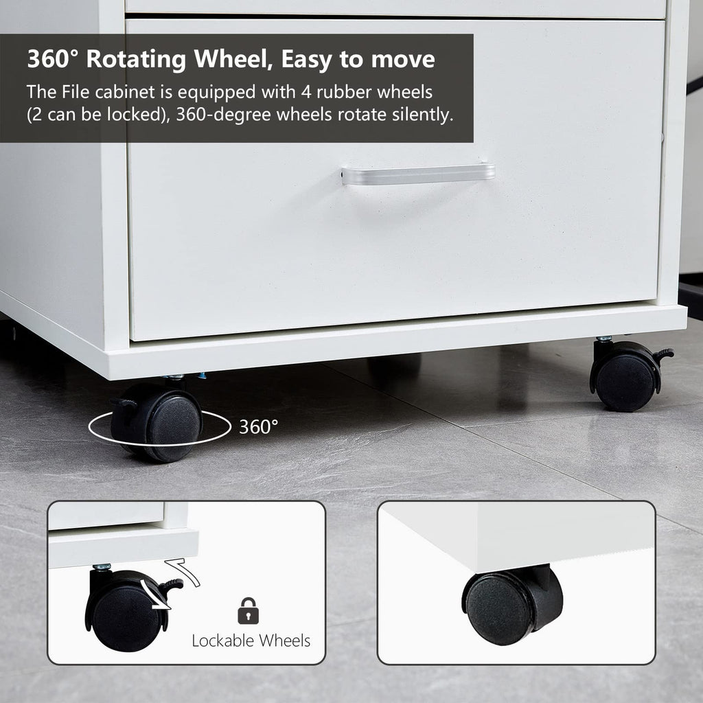 White 3 Drawer Rolling Wood File Cabinet K469817