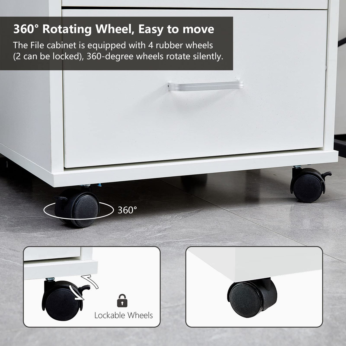 White 3 Drawer Rolling Wood File Cabinet K469817