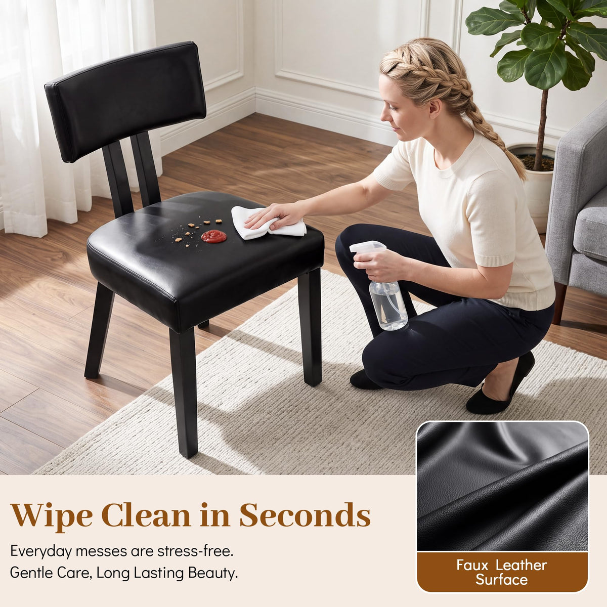 Gloss Black Upholstered Dining Chairs Set of 2 A10332