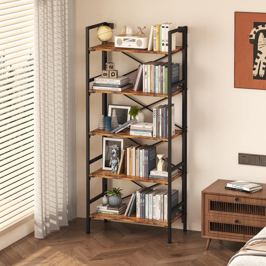 Folding 5 Tier Bookcase with X-Bracket Design U55860