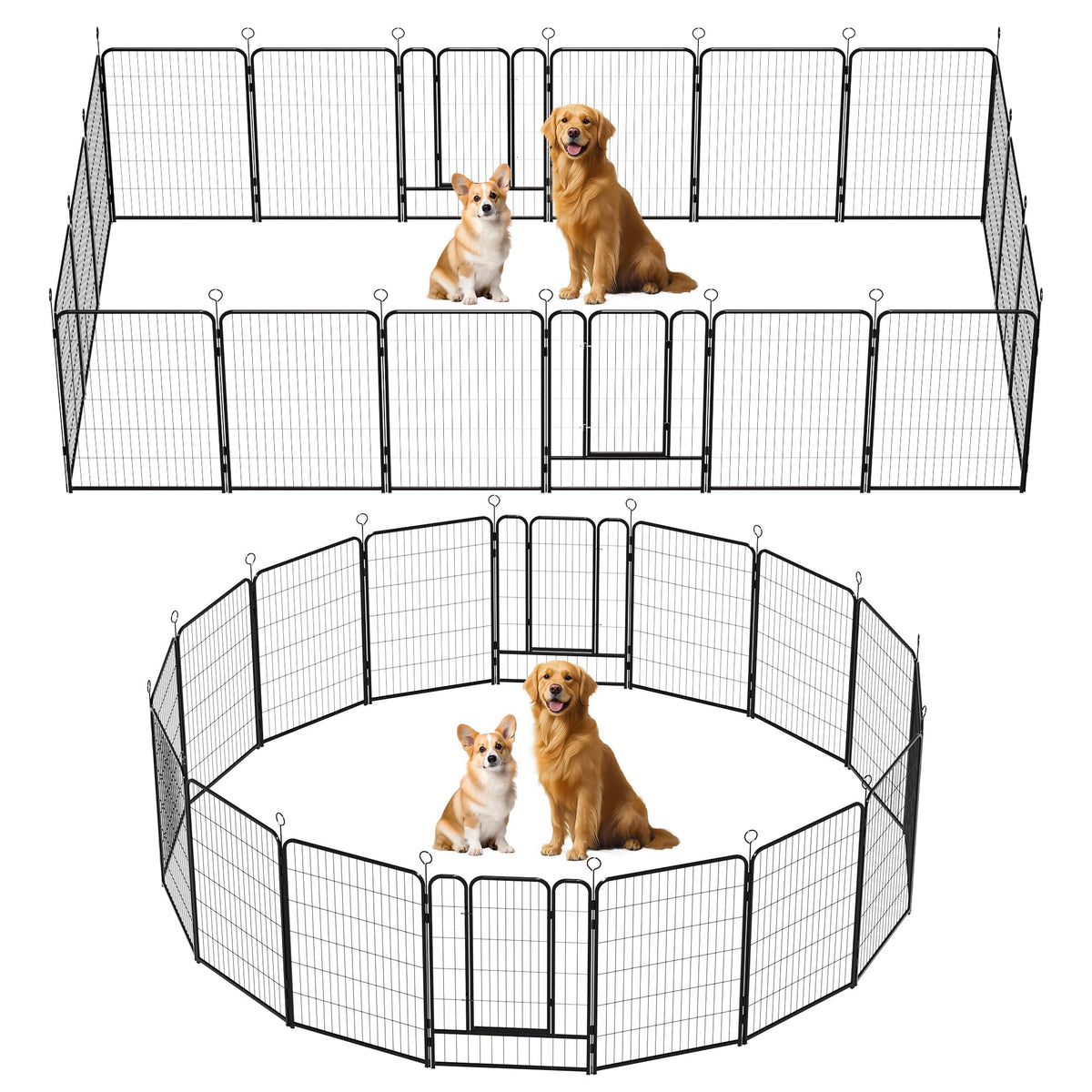40 Inch 16 Panel Metal Garden Fence with Self-Locking Gate J386