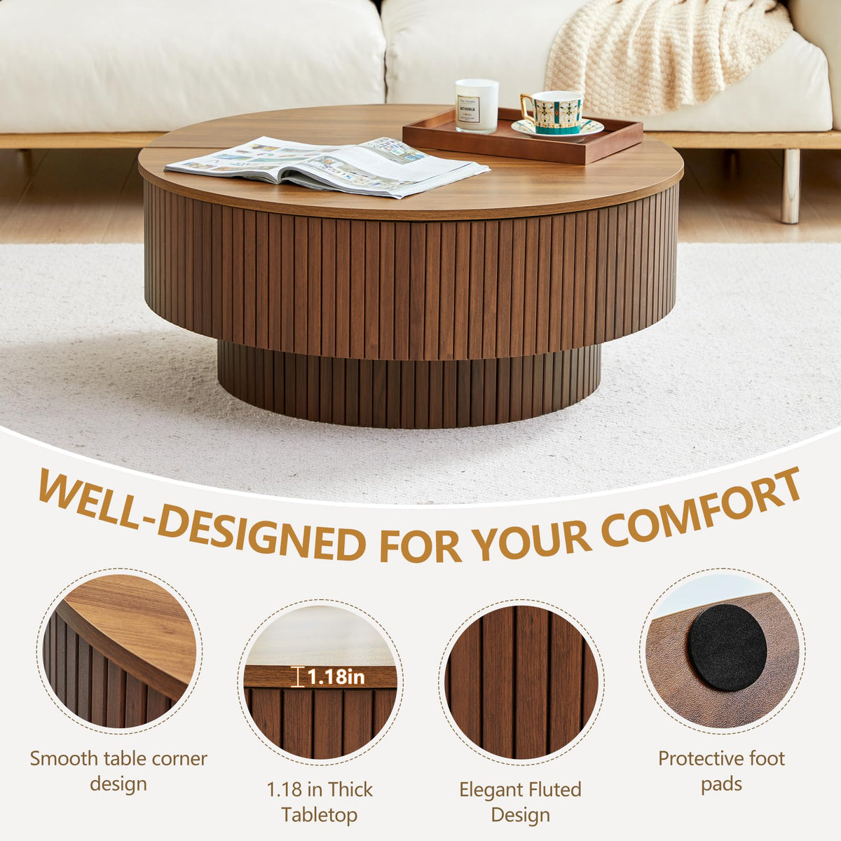 33" Round Lift-Top Coffee Table with Storage J436345