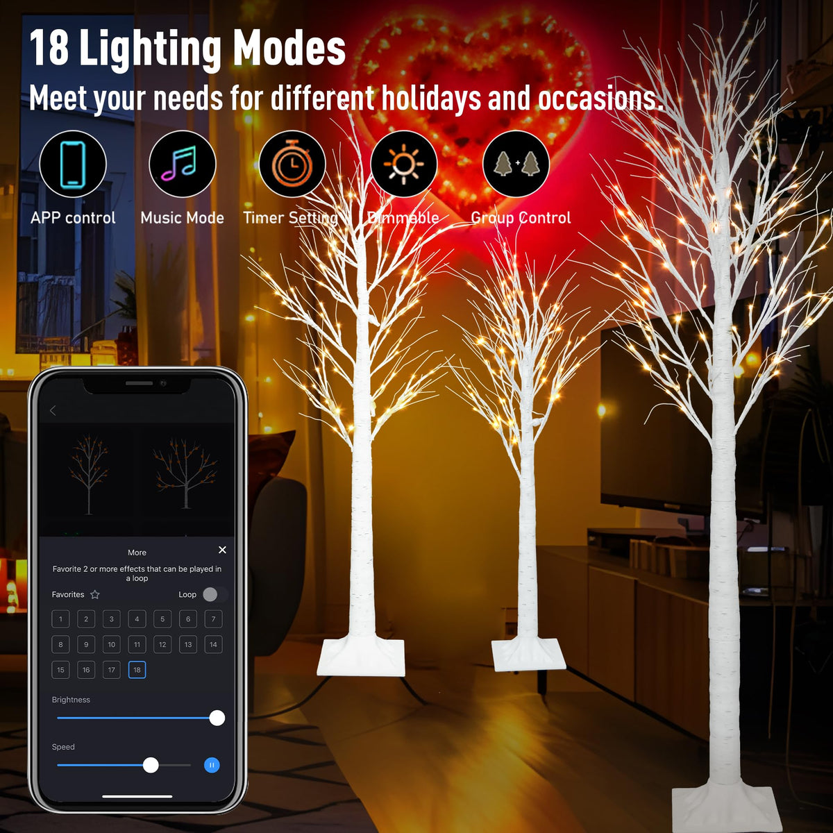 Lighted Birch Trees 4FT 5FT 6FT T373
