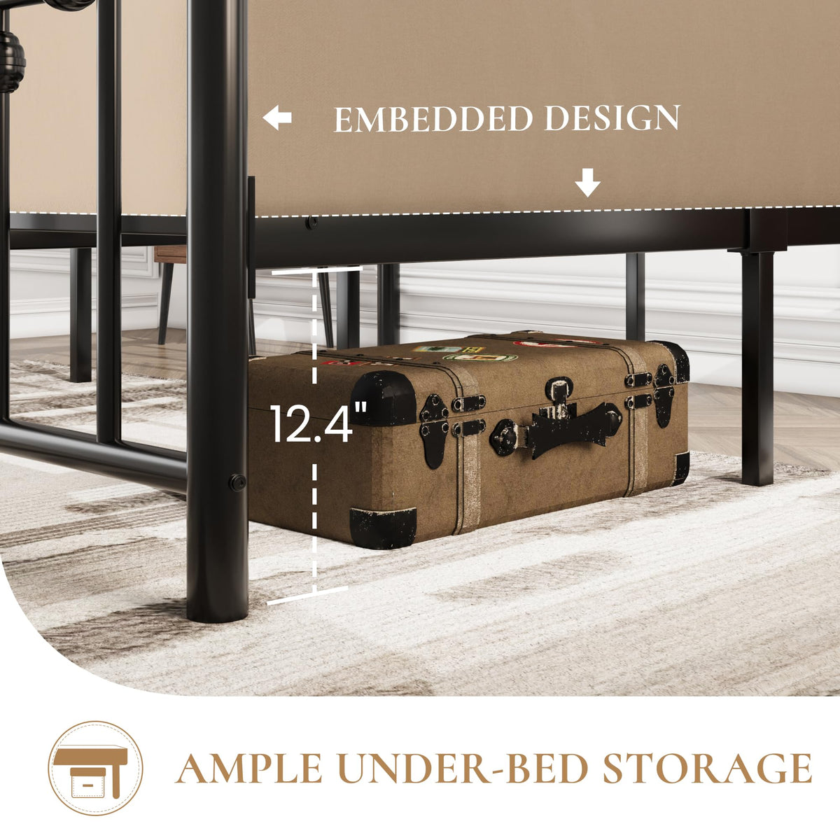 14" Full Size Black Metal Platform Bed Frame with Headboard and Footboard G97797