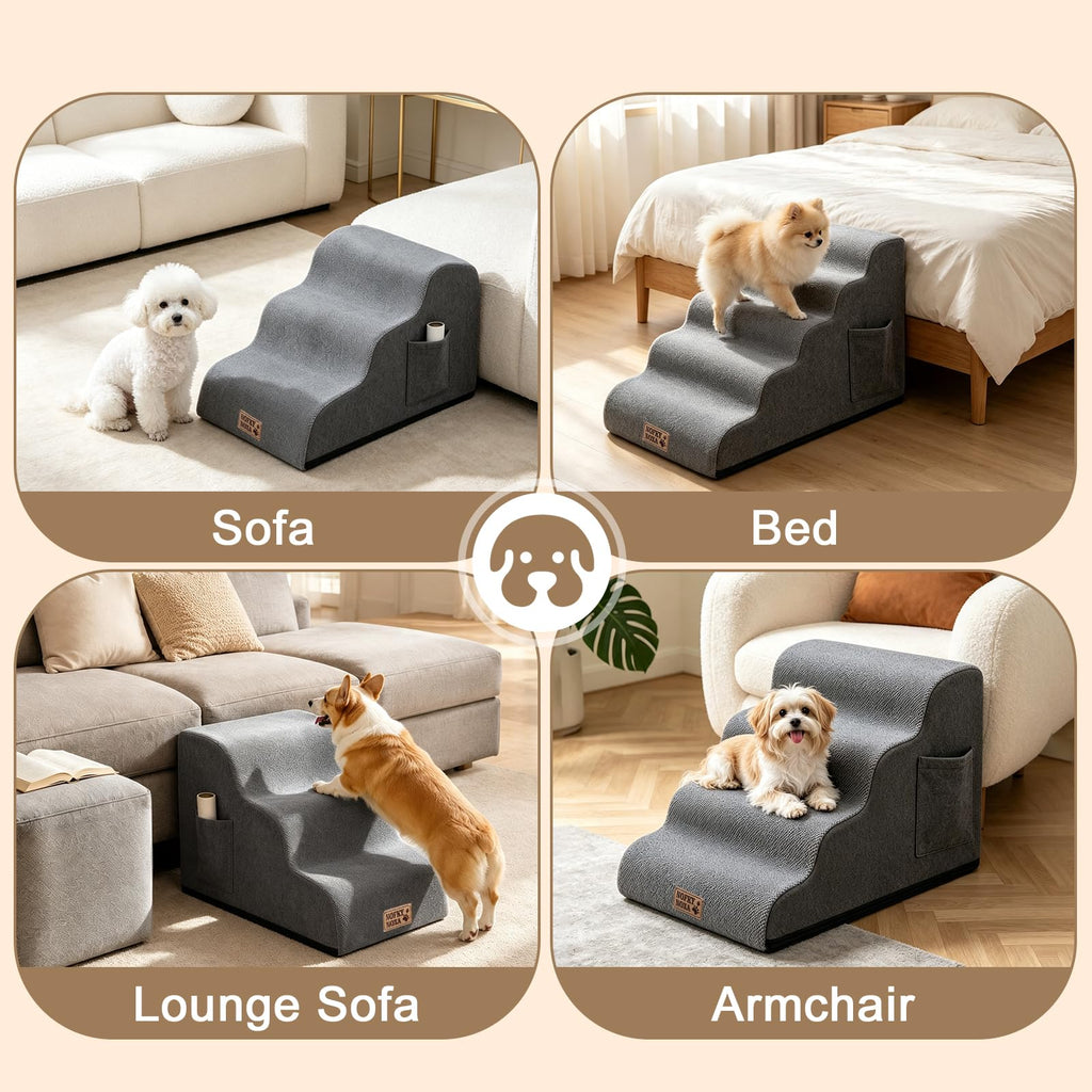 15.7" H Non-Slip Foam Dog Stairs with Storage Pocket R118502