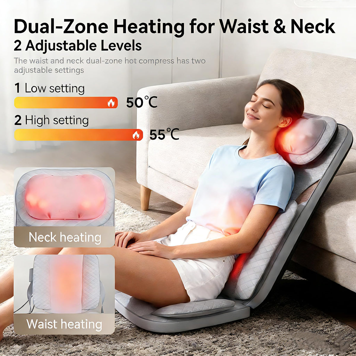 Gray Shiatsu Massage Chair Pad with Heat P39033