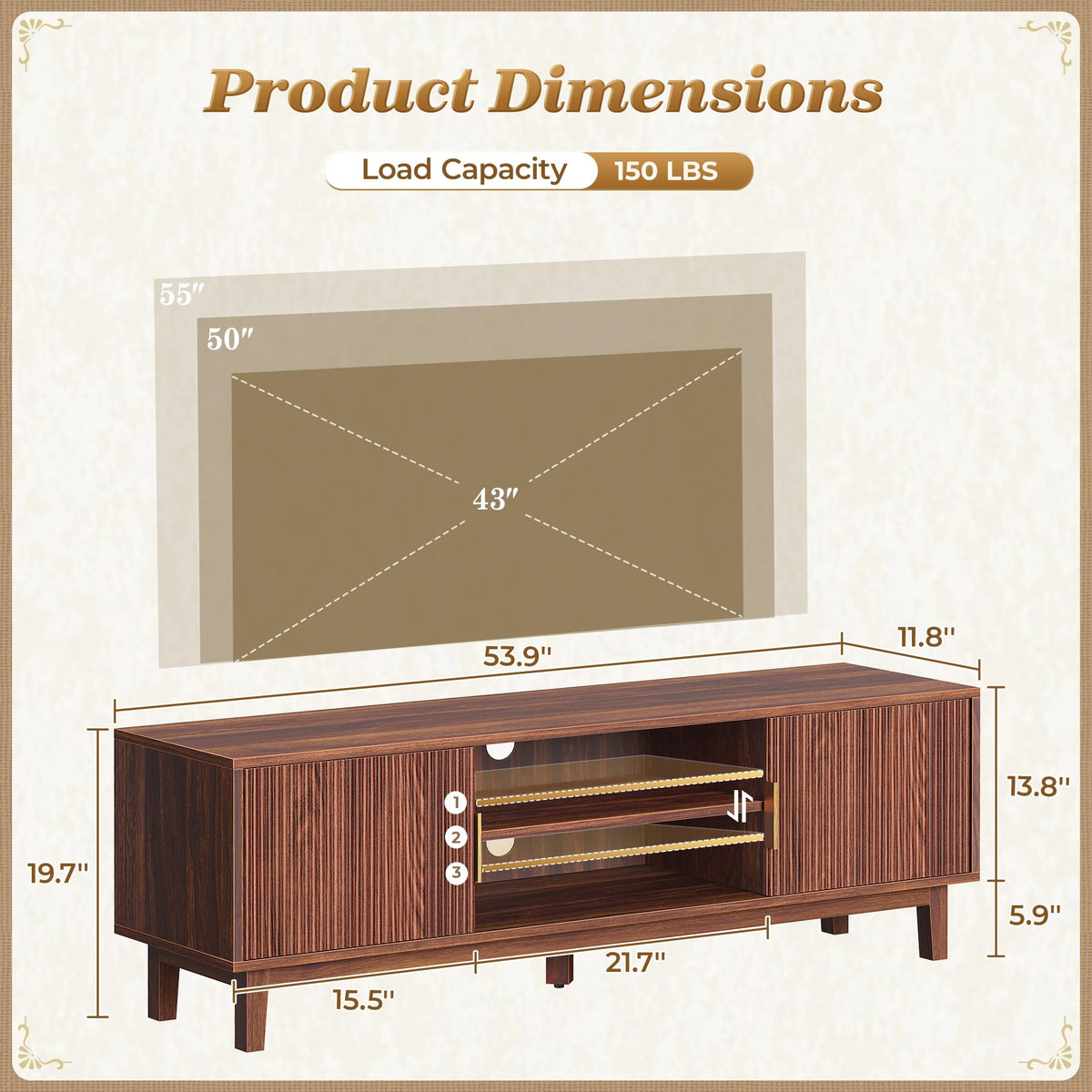 54 Inch Fluted TV Stand with Storage V555753