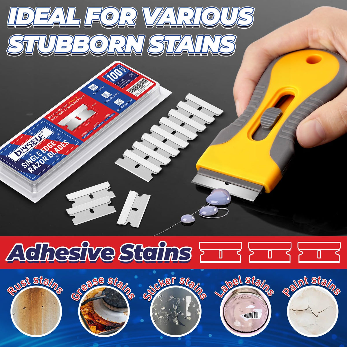Single Edge Razor Blades, 100 Blades, High Carbon Steel S69539