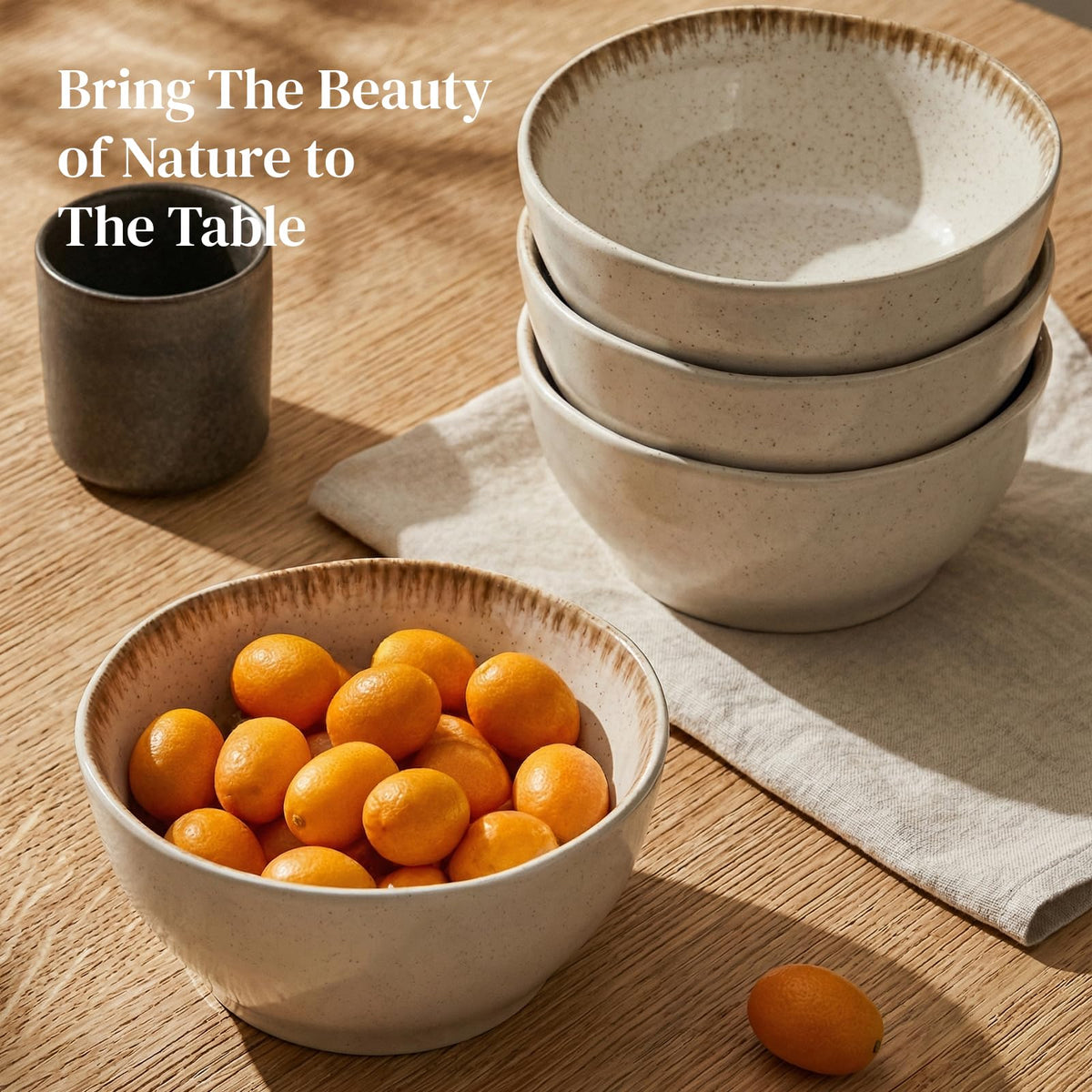 30 OZ Ceramic Soup Bowls Set of 4 Beige D363577