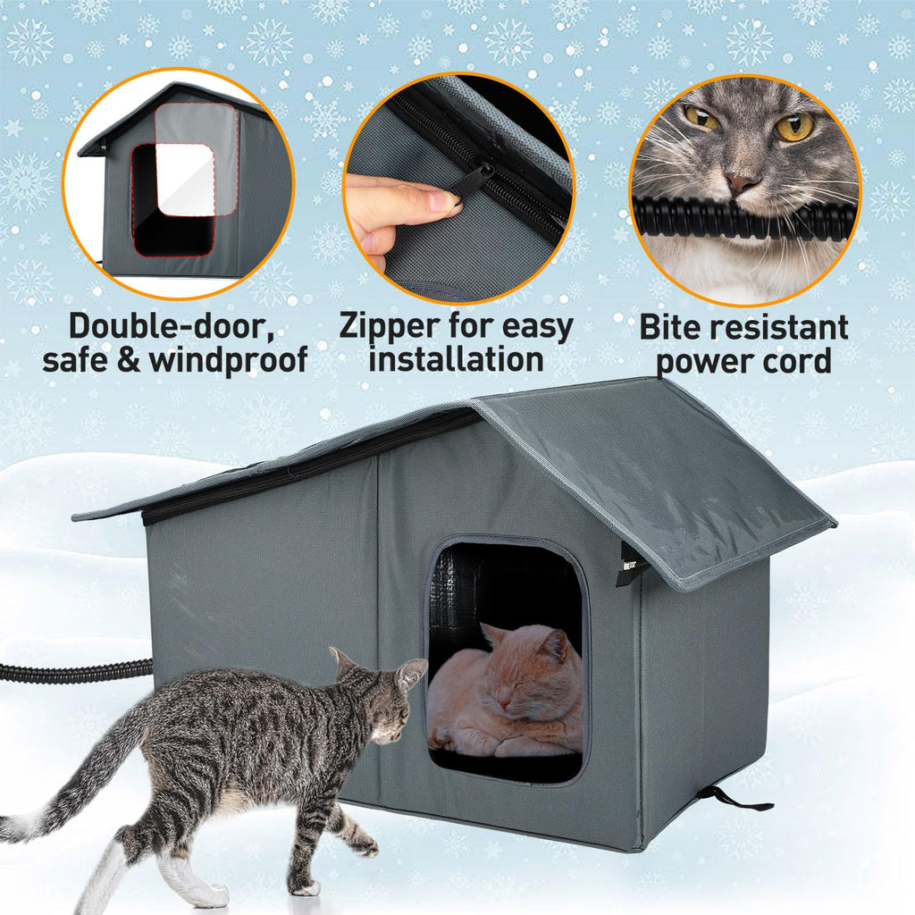 Weatherproof Outdoor Heated Cat House with Thermostatic Heating Pad F774180