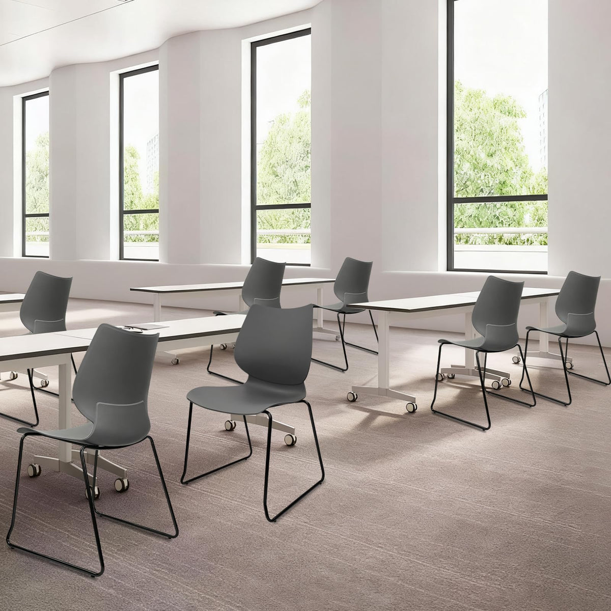Grey Stacking Chairs with Metal Legs Set of 4 G9937