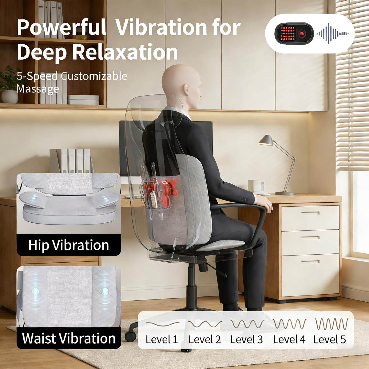 Gray Shiatsu Massage Chair Pad with Heat P39033