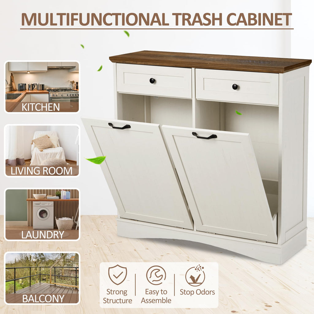 Antique White Tilt Out Trash Cabinet K883