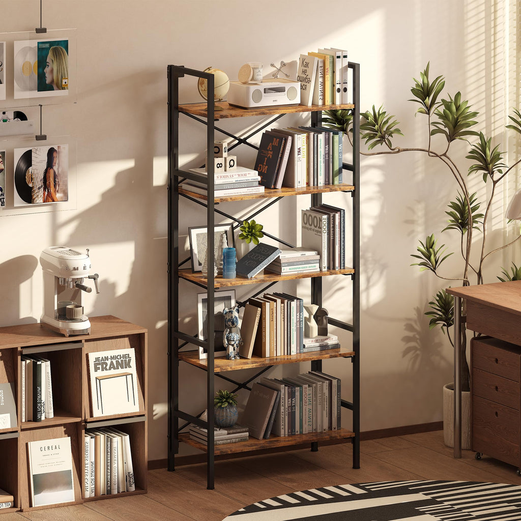 Folding 5 Tier Bookcase with X-Bracket Design U55860