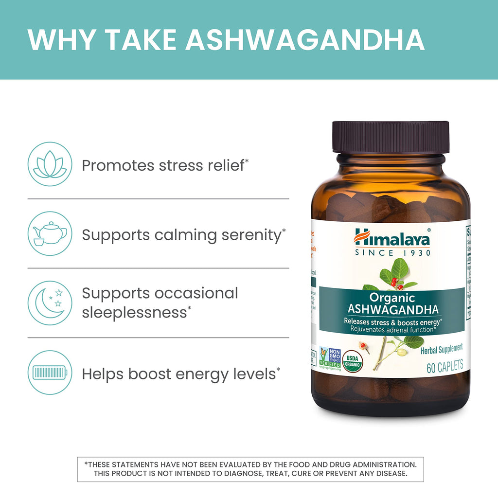 USDA Organic Ashwagandha Root 670 mg 60 Caplets E635125