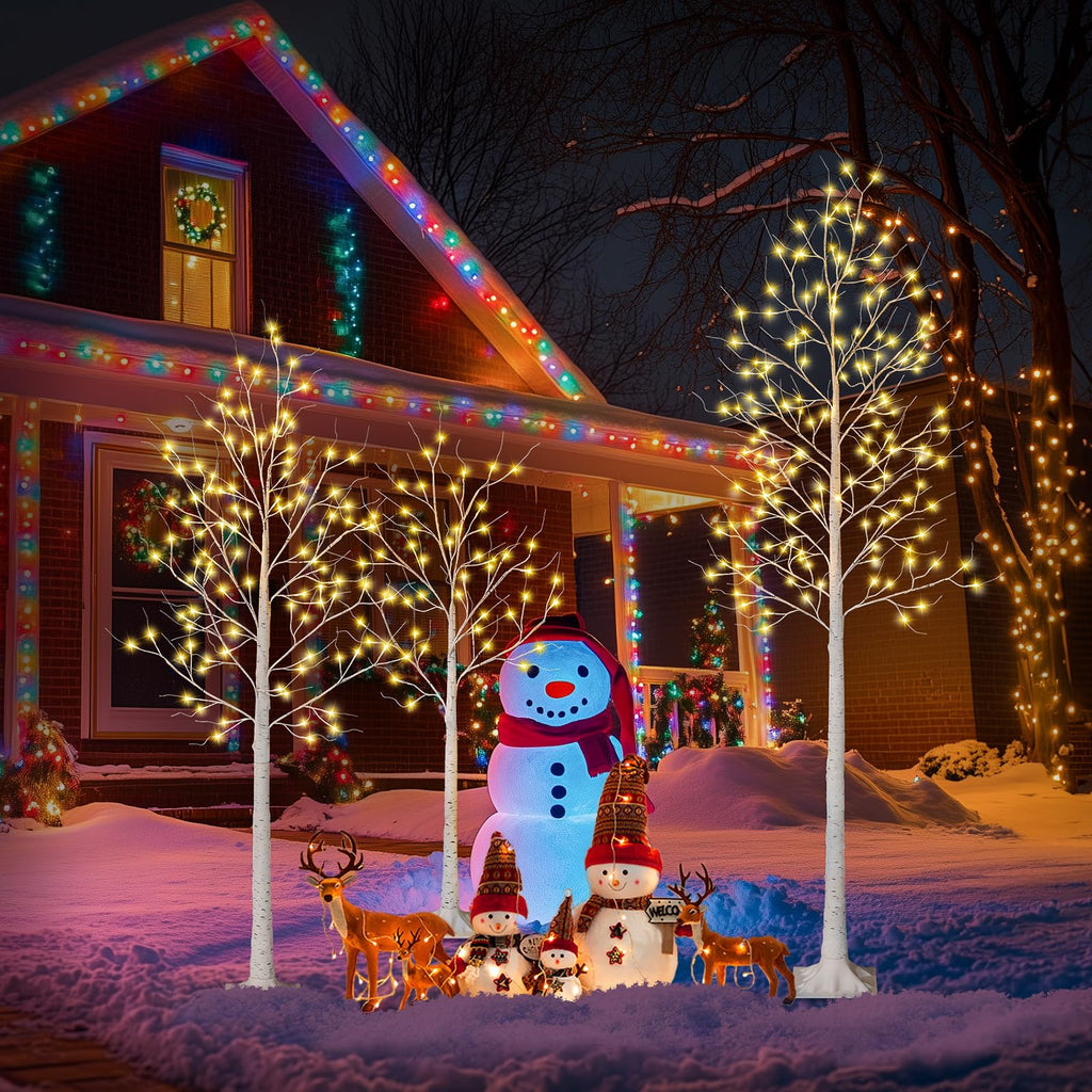 White Birch Tree with Lights Set of 3 Christmas Decorations with Warm White Lights R39464