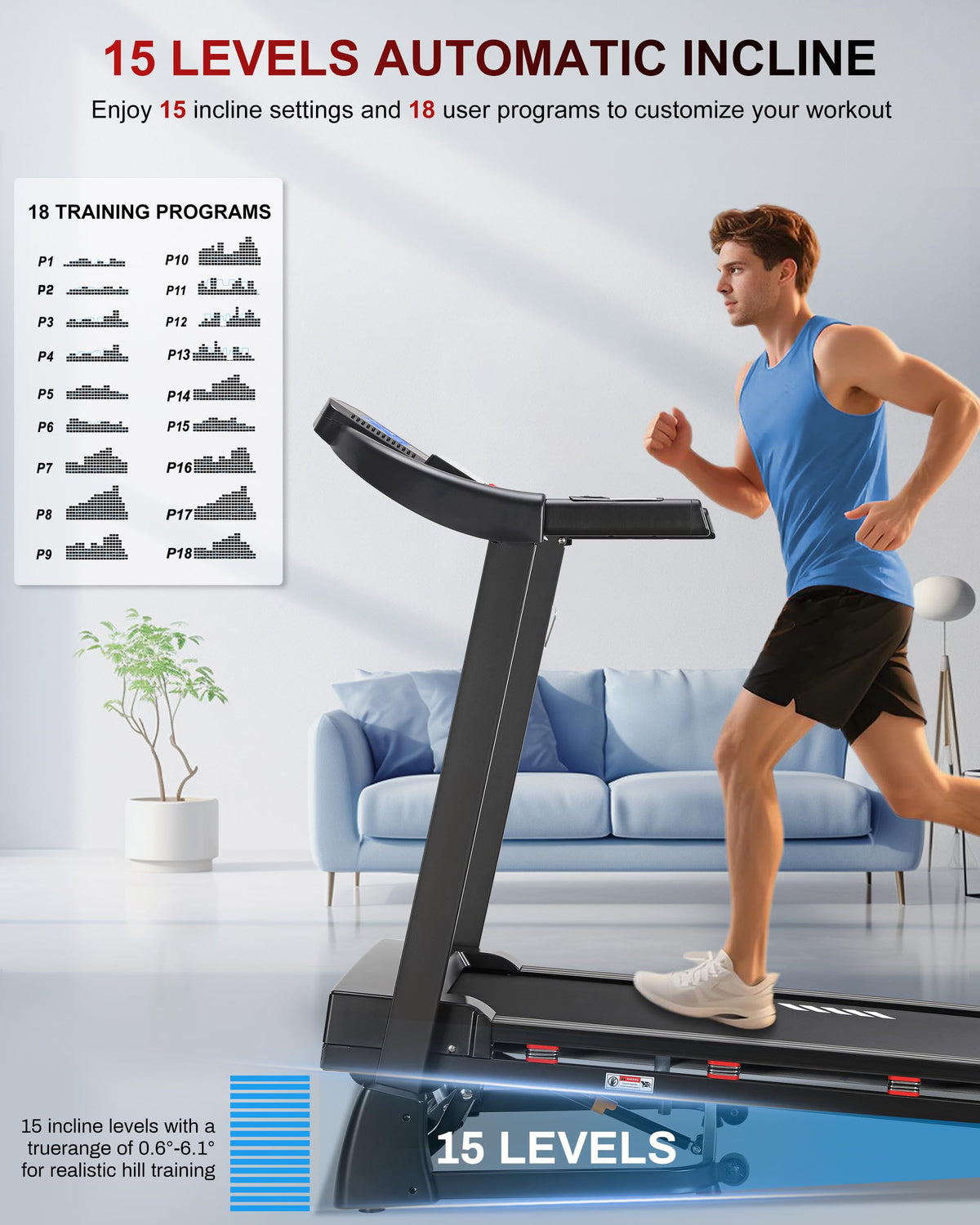 Heavy Duty Treadmill with 15-Level Auto Incline U66733