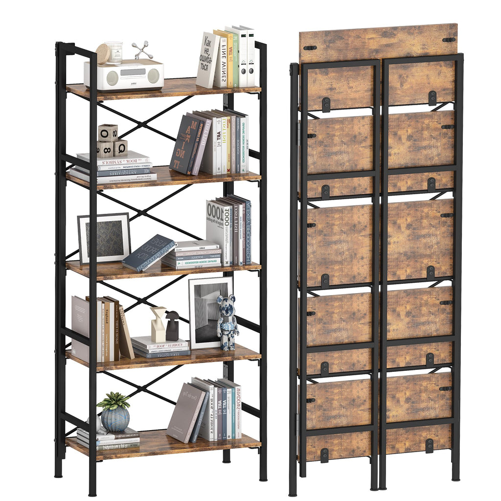 Folding 5 Tier Bookcase with X-Bracket Design U55860