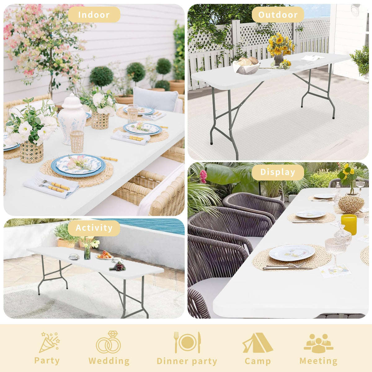 Set of 2 White 6 FT Folding Plastic Table H45412