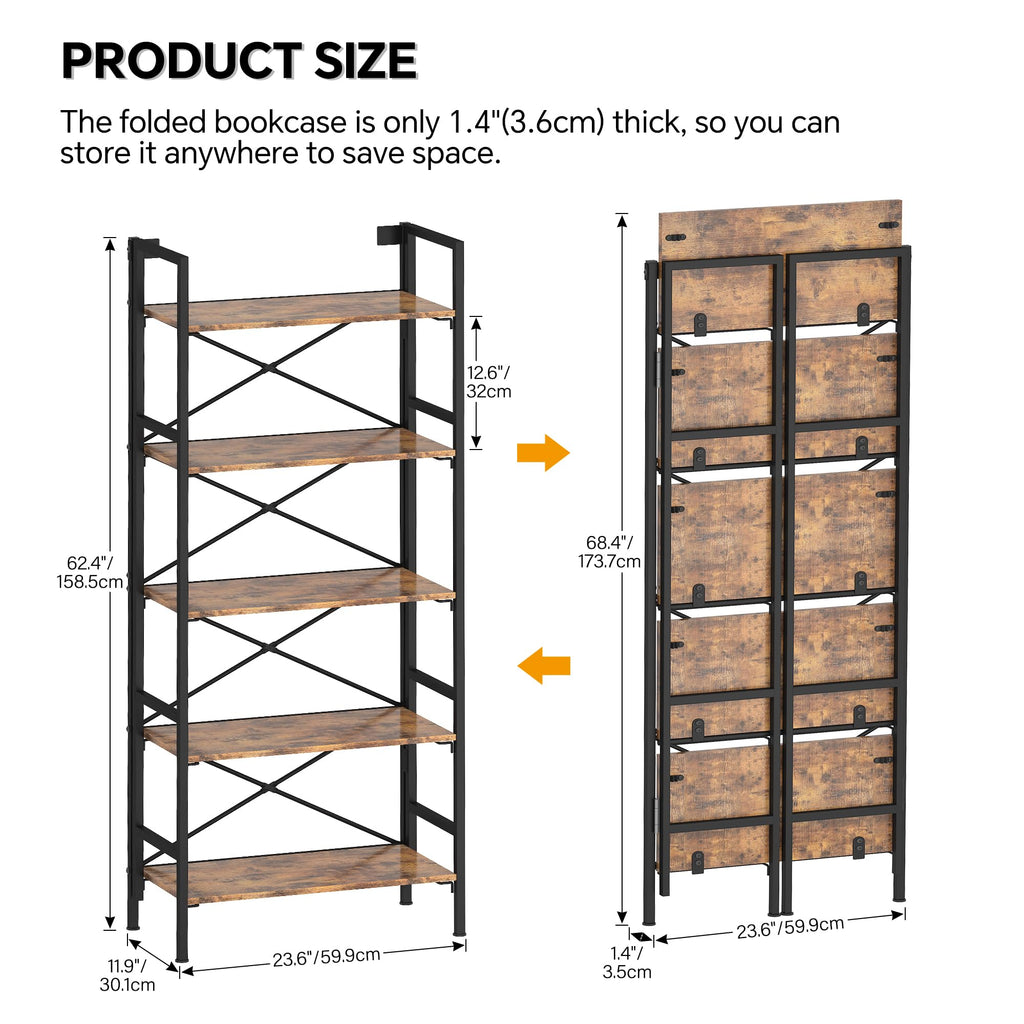 Folding 5 Tier Bookcase with X-Bracket Design U55860