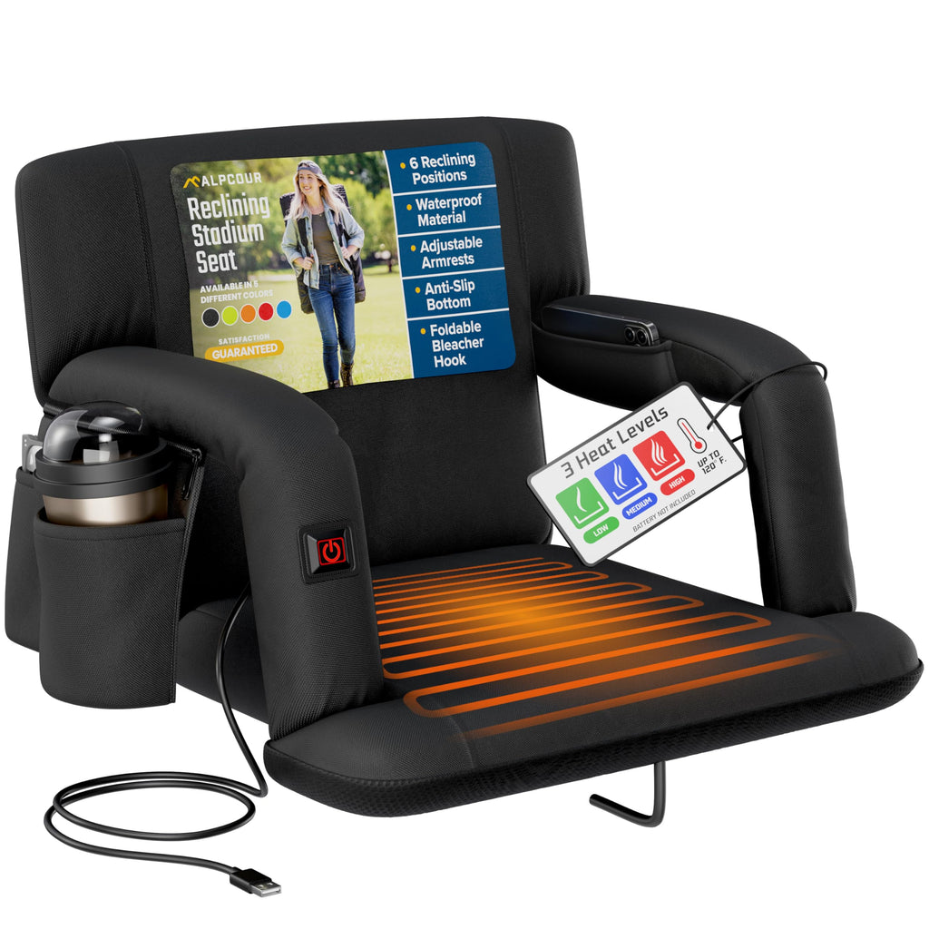 Heated Reclining Stadium Seat with Back Support and Cushion A40298