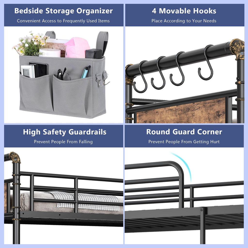 Metal LED Bunk Bed Twin Over Twin with 2 Storage Drawers C323