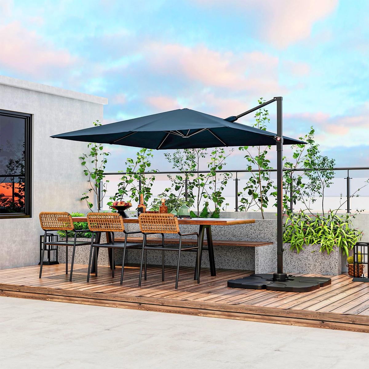 9.5 FT Square Cantilever Patio Umbrella with Cross Base T1792