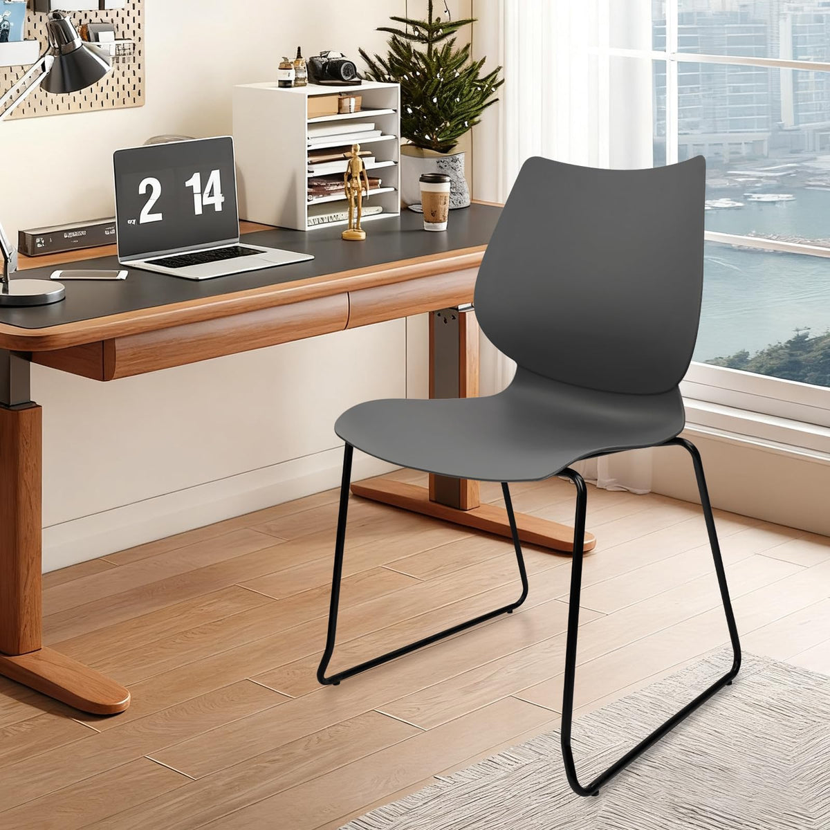 Grey Stacking Chairs with Metal Legs Set of 4 G9937