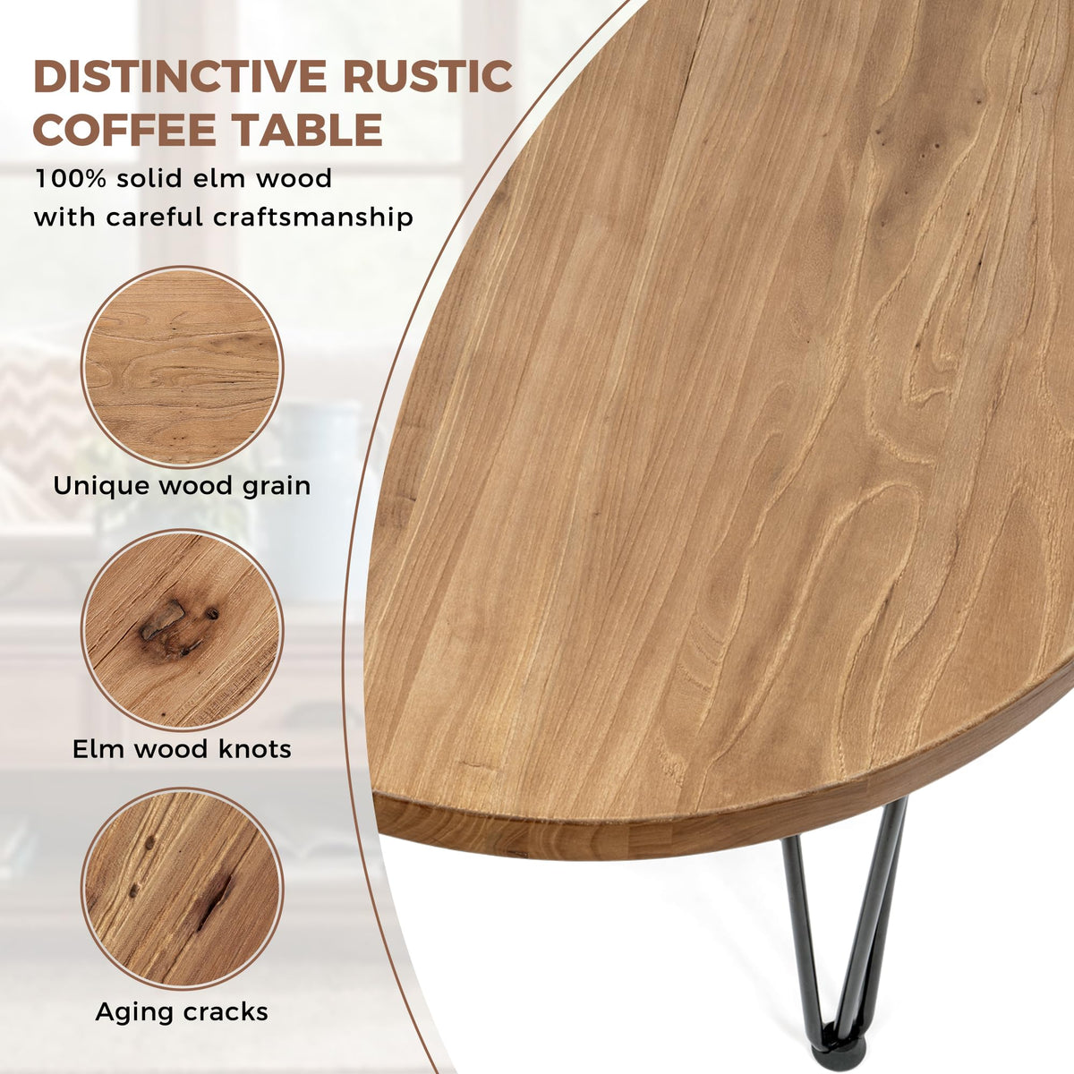 Rustic Wood Round Coffee Table with Metal Legs J148884