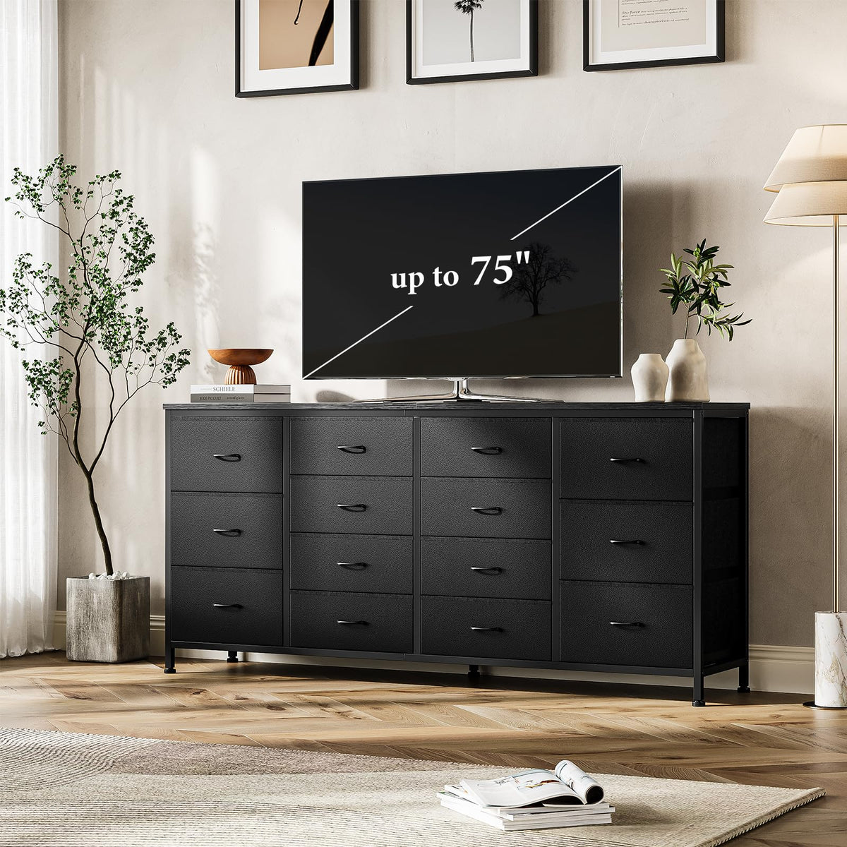 Brown 14 Drawer Fabric Dresser TV Stand R832