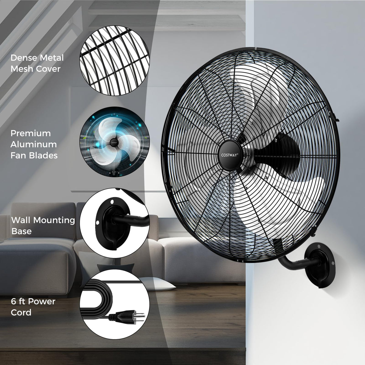 20-inch 3 Speed Metal Wall Mount Fan U2289