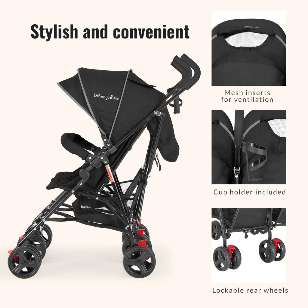 Black Twin Umbrella Toddler Stroller Y460