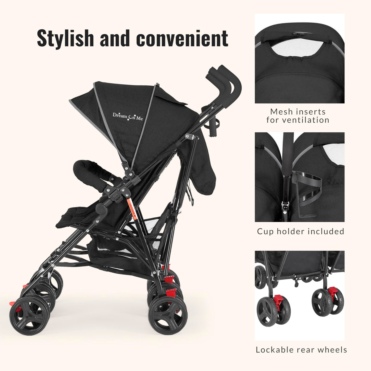 Black Twin Umbrella Toddler Stroller Y460
