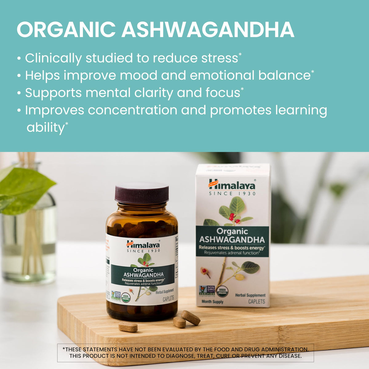 USDA Organic Ashwagandha Root 670 mg 60 Caplets E635125