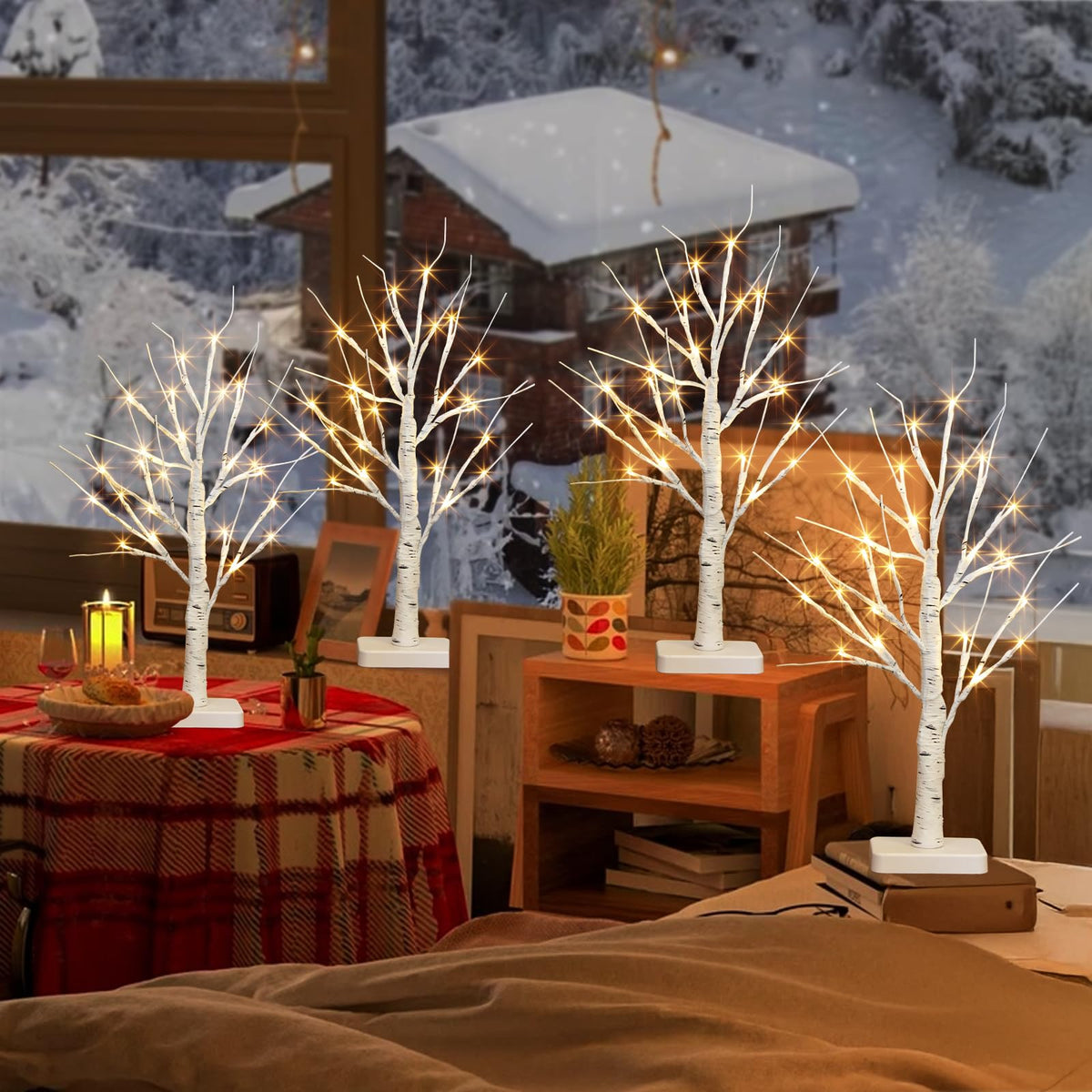 22" White Birch Tabletop Tree with LED Lights (4PK) K690422