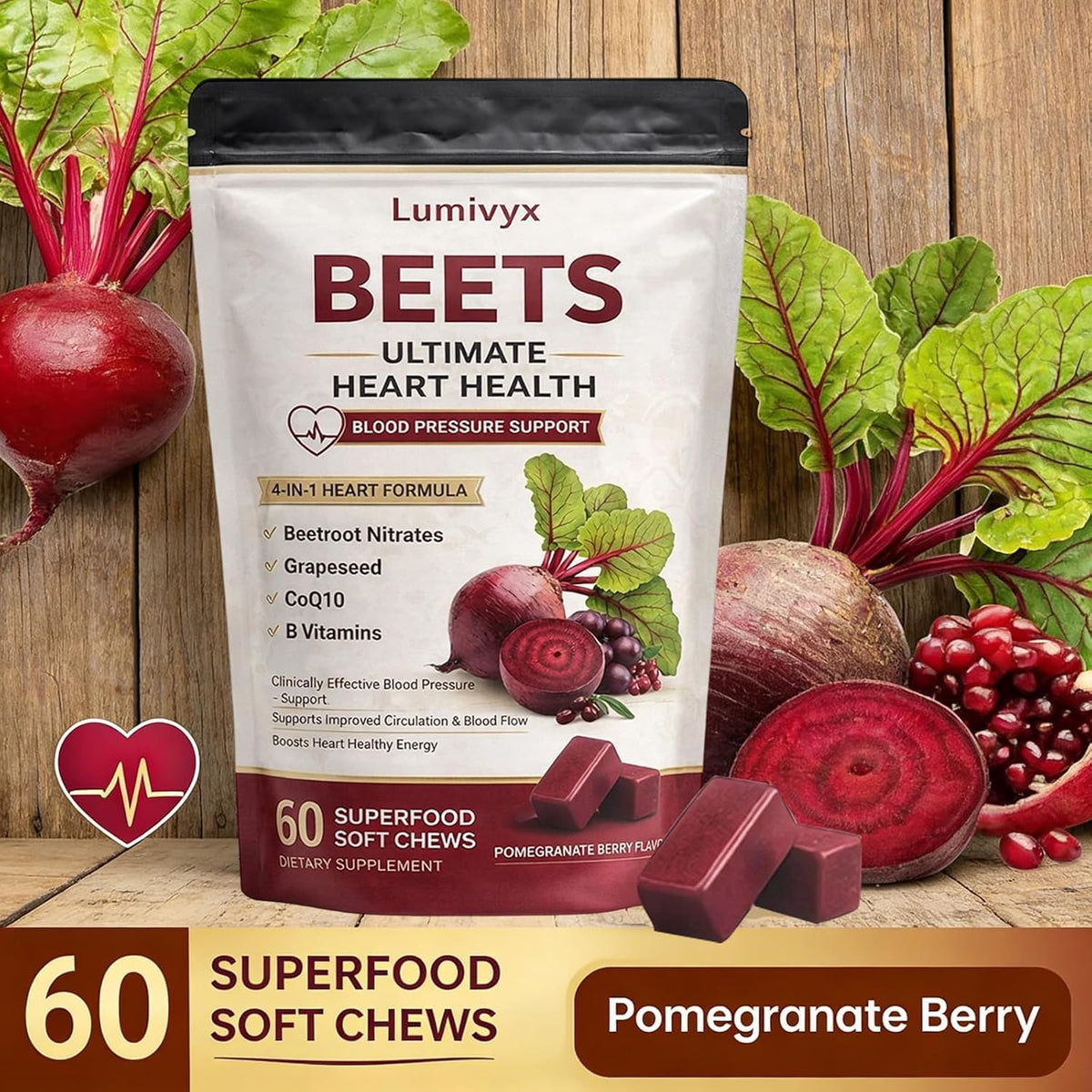 Beet Root Chews, Pomegranate Berry Flavor, 60 Chews C642030