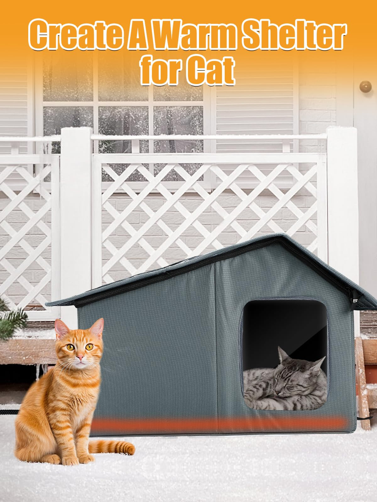 Weatherproof Outdoor Heated Cat House with Thermostatic Heating Pad F774180