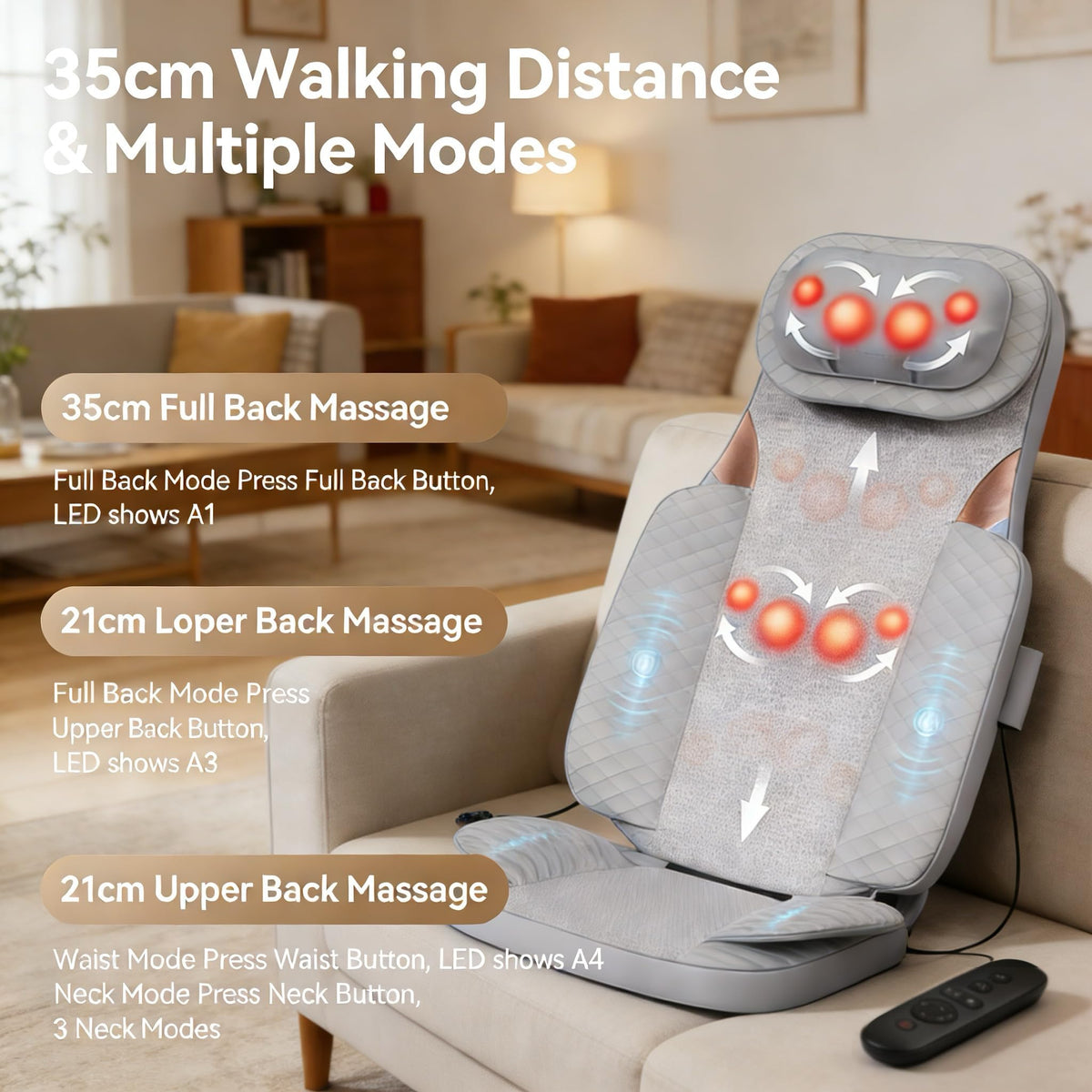 Gray Shiatsu Massage Chair Pad with Heat P39033