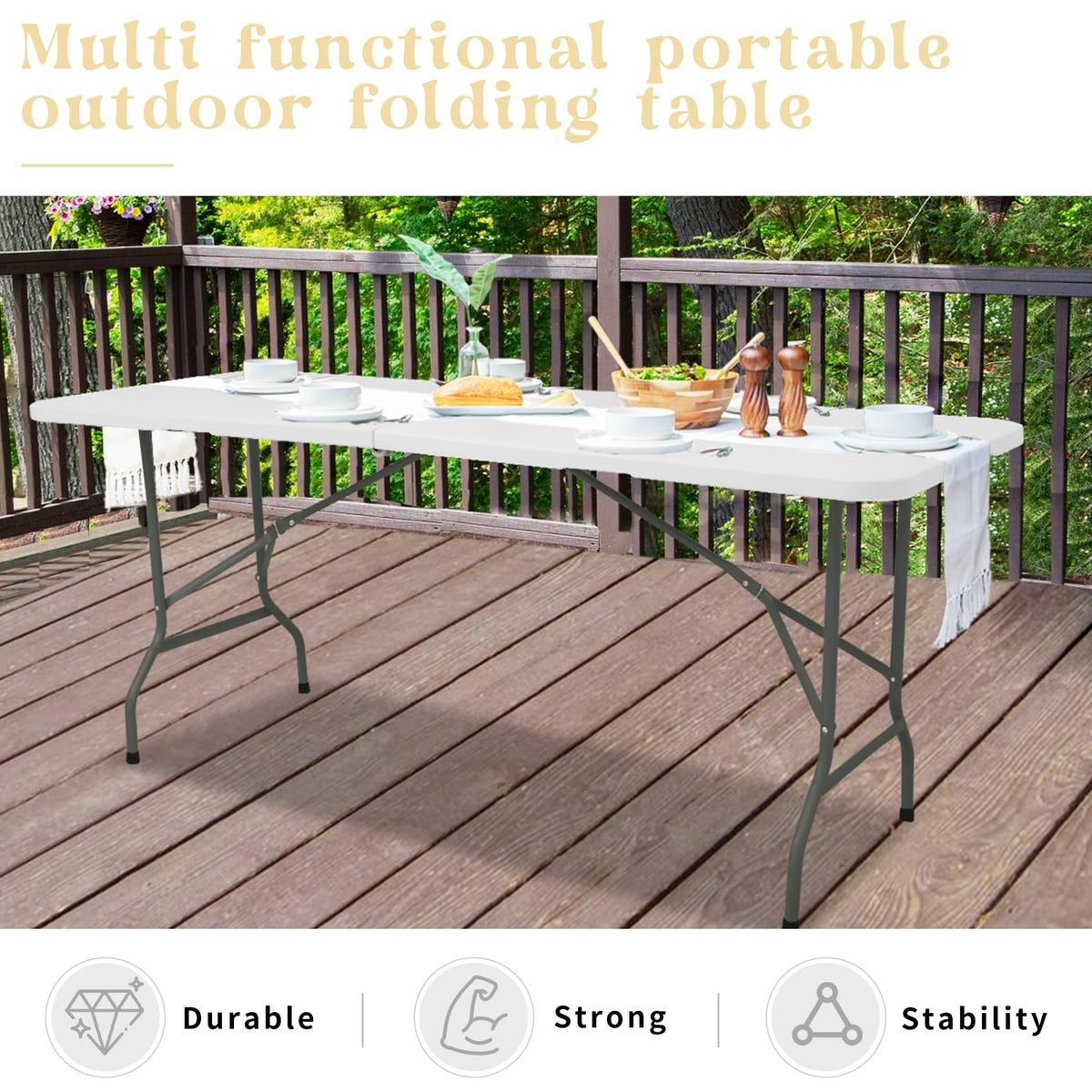 Set of 2 White 6 FT Folding Plastic Table H45412