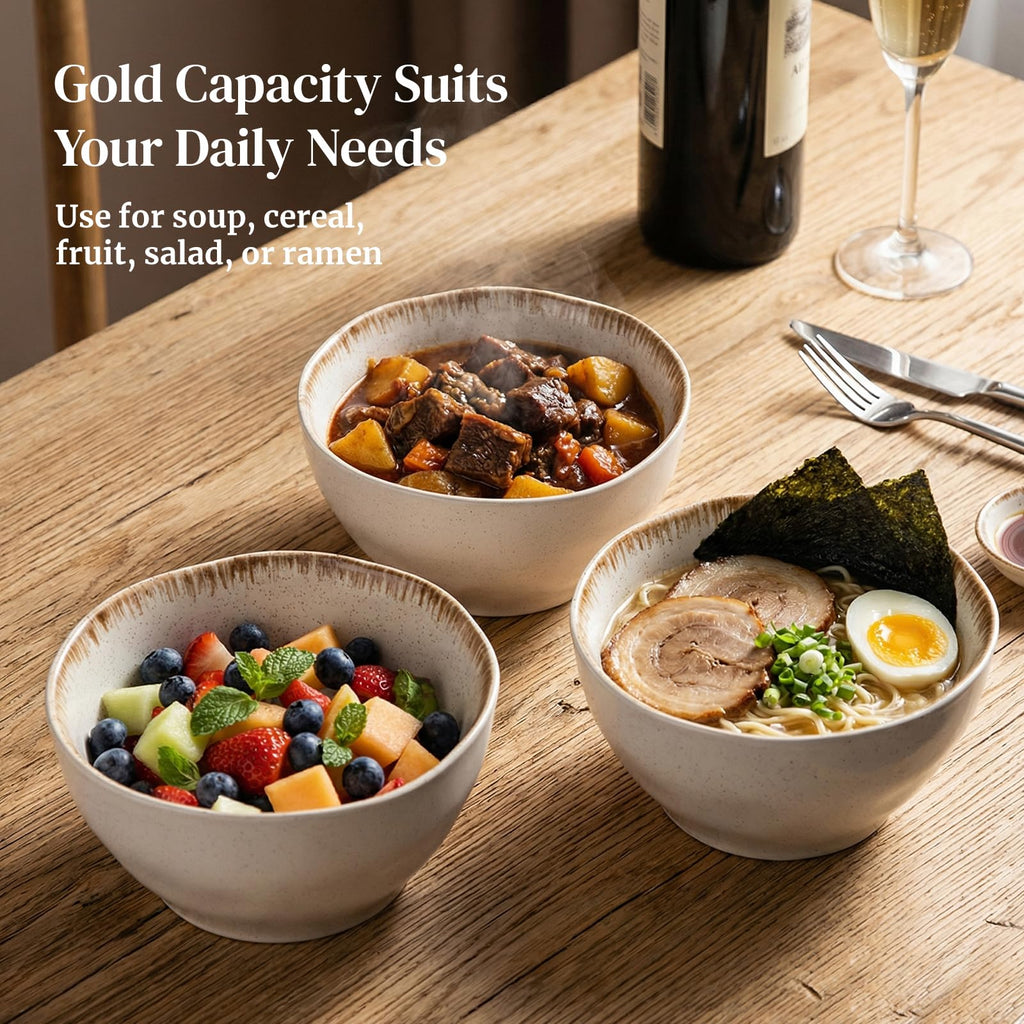 30 OZ Ceramic Soup Bowls Set of 4 Beige D363577