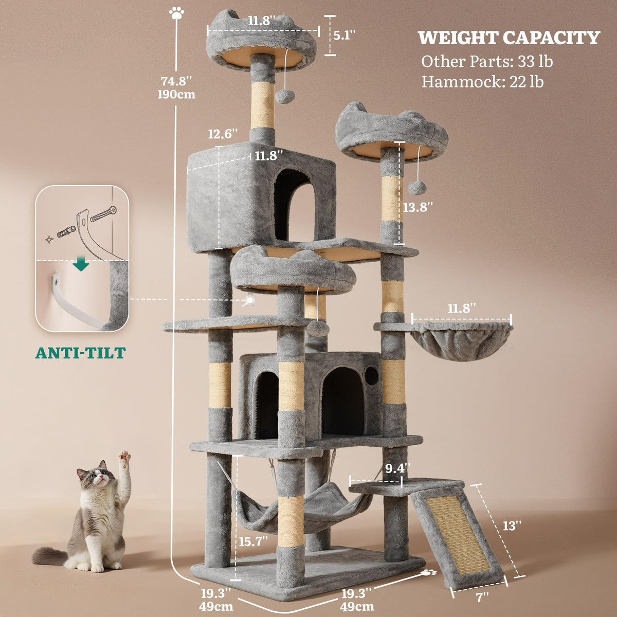 75-Inch Tall Multi-Level Cat Tree F63305