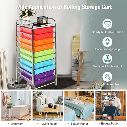 10 Drawer Rolling Storage Cart with Metal Frame B6650