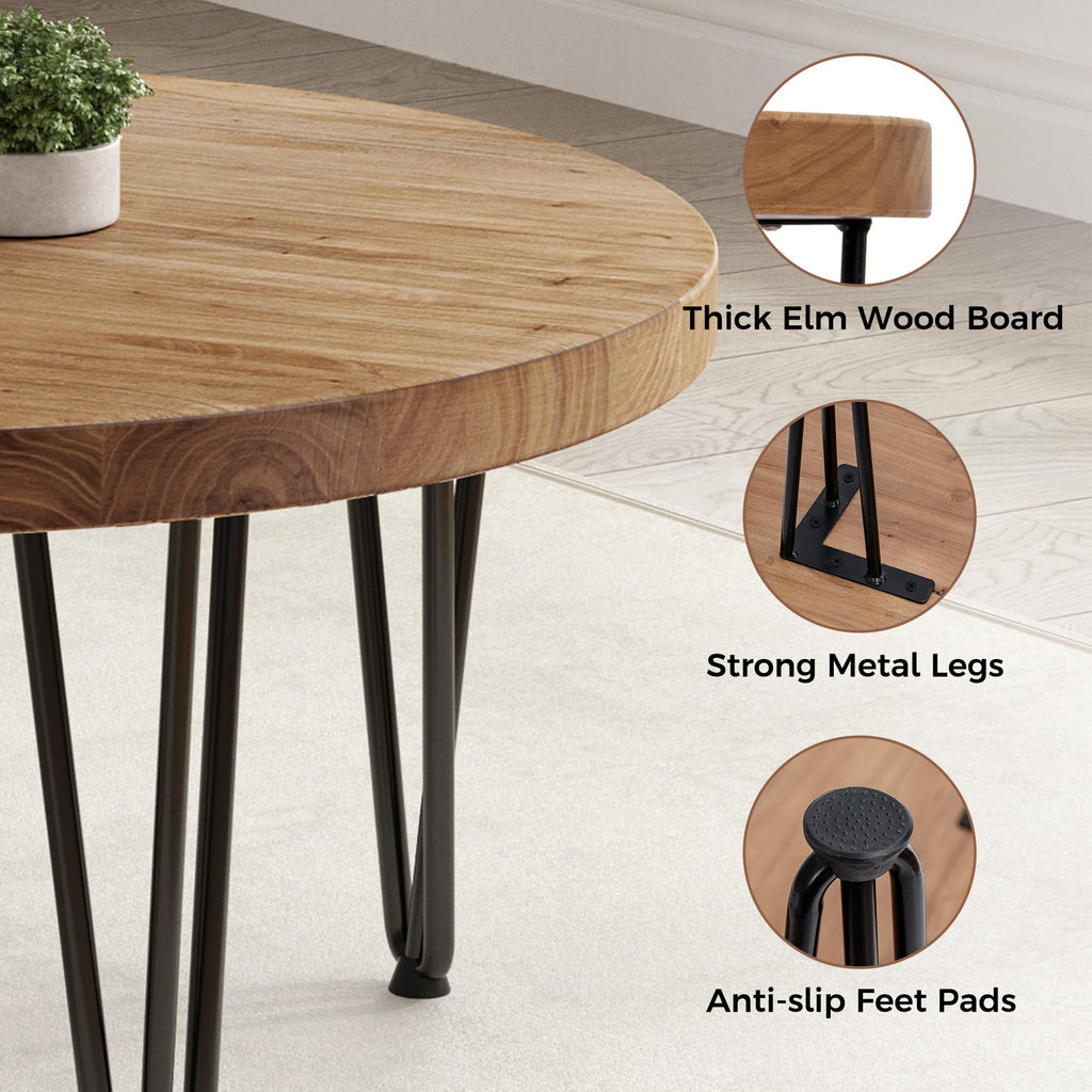 Rustic Wood Round Coffee Table with Metal Legs J148884